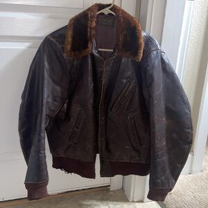 WWII Era Navy Issue Antique Horsehide Leather Bomber Pilot’s Flight Jacket Fur
